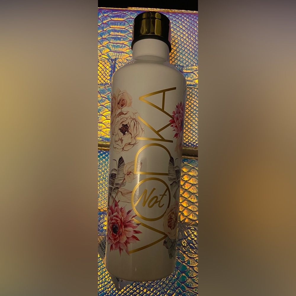 NWT, ICING Floral Print Stainless Steel Water Bottle W/ “Not Vodka” Text - 20 Oz